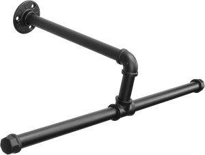 Industrial Clothes Rack Floating DIY Wall Mounted Heavy Duty Rustic Vintage Clothing Rod Metal Garment Bar Space-Saving Hanging for Bedroom Bathroom and Laundry Room (Black)