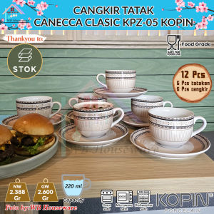 KOPIN 6 pasang cangkir set + lepek keramik motif caneca classic theme / tea set cup and saucer porcelain KPZ-05 Caneca