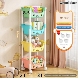 Cartoon trolley multi-layer storage rack floor movable storage household snacks storage bookshelf