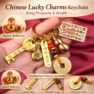 Keychain Fengshui 12 Animal Zodiac Rotating Pendant Copper Lucky Charm Brings Good Luck Wealth Safety Brass Keychain 【天官赐福】十二生肖钥匙扣