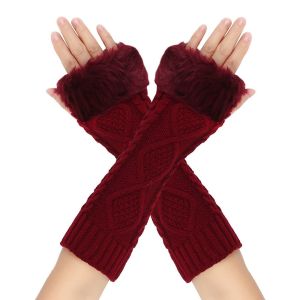 ANANAA Furry Fingerless Gloves Soft Warm Elastic Touchscreen Gloves Furry Crochet Knitting Arm Warmers Autumn Winter