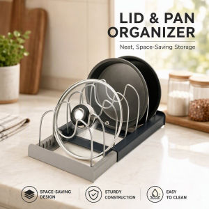 Kitchen Storage Rack ABS Stainless Steel Expandable Pot Pan Organizer For Cabinet Drawer Countertop