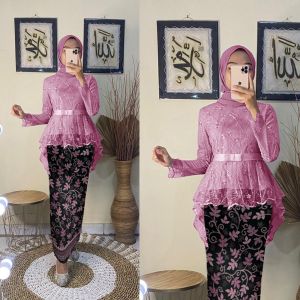 SET AURORA KEBAYA BATIK PAYA FOIL TILE MUTIARA/UKURAN M-L-XL GOOD QUALITY