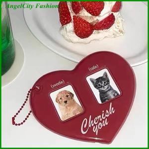 AngelCity Fashion Store Idol Photo Protective Photo Card Holder Display Sleeves 3inch Love Heart Shape ID Photo Cards Sleeve Keychain Hanging Chain