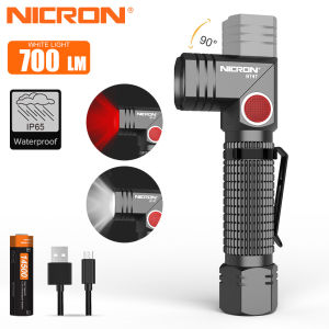NICRON Flashlight B74TDual Red lighting and White lighting90 Degree Twist LED light With Rotary Clip Small torch7 lighting modes 700LM Waterproof IP65lightweight LED Torch Outdoor B74T