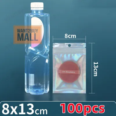 100pcs Colorful Flash Laser Gift Ziplock Bag Card Pvc Plastic Jewelry Packaging Sealed Storage Plastik Pocket Beg 镭射自封袋