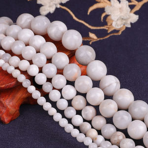 หินธรรมชาติสีขาวCrazy Agateลูกปัด4/6/8/10/12มม.ลูกปัดทรงกลมสําหรับเครื่องประดับDIYสร้อยข้อมือสร้อยคอ