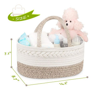 Baby Organizer Storage Cotton Rope Nursery Storage Bin Portable Diaper Caddy Basket Baby Travel Bag for Boys and Girls