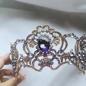 Baroque Purple Crystal Beauty Princess Crown Tiaras Magnificent Rhinestone Diadem for Bride Hairbands Wedding Hair Accessories