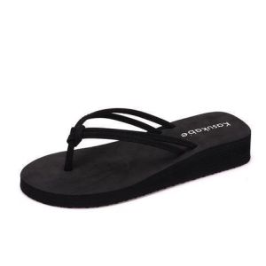 [Free Shipping] Thick-Soled Wedge Heel Double-Strap High-Heeled Flip-Flops For Women Outdoor Wear Beach Sandals Non-Slip Slippers