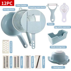 9/12 In 1 Multifunction Kitchen Drain Basket & Vegetable Cutter Silk Planer Bowl Washing Kitchen Strainer