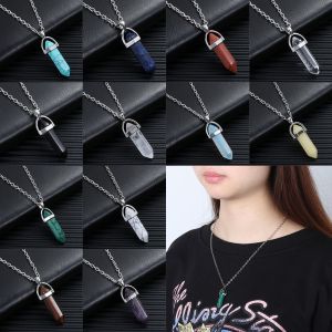 JING Hot Chakra Healing Point Pendulum Quartz chain Jewelry Accessories Natural Crystal Necklace Stone Pendant