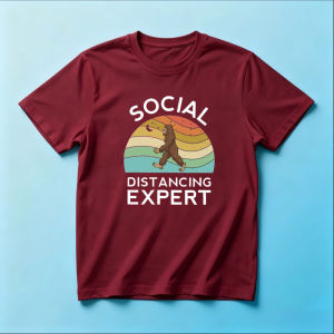 Walking Bigfoot Half Circle Print T Shirt Men Social Distancing Expert Text Minimal Introvert Personality Casual Streetwear Tops