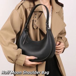 XINSU38 Vintage Half Moon Shoulder Bag Solid Color PU Leather Womens Armpit Bag Portable Handbag Retro Underarm Bag Girls