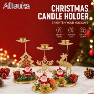 Christmas Candle Holder Iron Metal Candlestick Santa Snowflake Star Rustic Centerpiece Home Dining Table Decor Gift