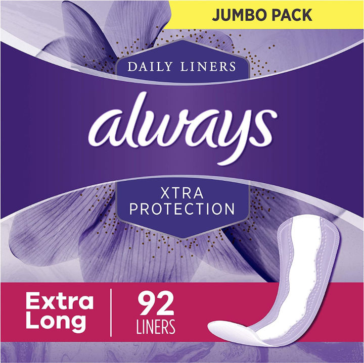 Always Xtra Protection Dailies Feminine Panty Liners for Women, Extra Long,  368 Count, Unscented (92 Count, Pack of 4 - 368 Count Total)