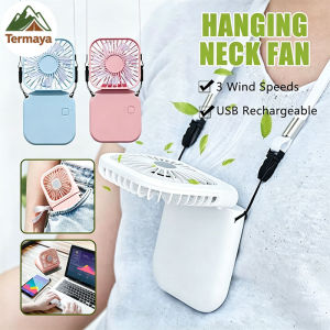 Vixplorn Neck Fan Portable Mini Fan Usb Rechargeable 3 Speed Low Noise Strong Airflow Foldable Lanyard Rumah Tangga Travel