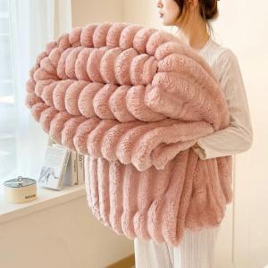 【Super low price】Light Luxury Solid Thickened Imitation Rabbit Fur Plush Sofa Blanket Season Universal Thick Warm Air Conditioning Nap Blanket