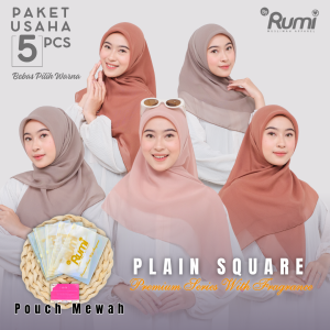 RUMI - PAKET USAHA ISI 5 PCS PLAIN SQUARE Premium Series With Fragrance Hijab Pollycotton Kerudung Persegi Jilbab Segiempat Bella Square