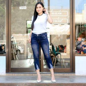 JESICA LEXY JEANS Celana Jeans 7/9 wanita motif sobek terbaru Realpict Celana Pendek Wanita
