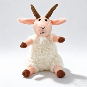 MAKERVY 31cm Goat Plush Toys Long-horned Sitting Cartoon Animal Doll Cute Lifelike Simulation Desktop Pets Home Decor