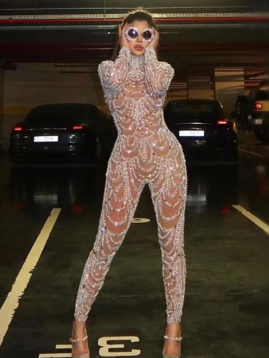 Women Elegant Sleeveless Sequined Glitter Shiny Jumpsuit Trousers