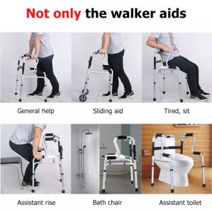 YS【Local Delivery+COD】 Elderly Stainless Steel Folding Torque Walker Crutches Four-corner Elderly Walker