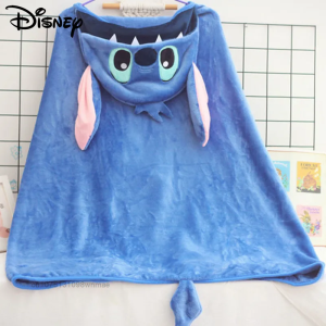 Disney Girls Heart Stitch Cartoon Thickened Soft Hooded Shawl Cute Plush Cloak Air Conditioning Nap Cover Blanket Capes Clothes