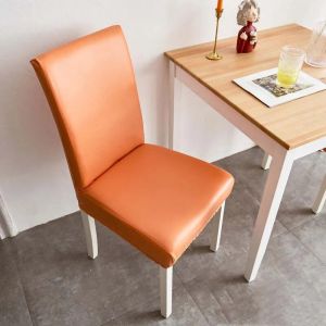 Pu Leather Fabric Solid Color Chair High Quality Big Elastic Waterproof Prevent Oil Stain Stretch Dining Chair Protector Cover