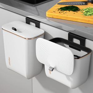 Hanging Trash Can Kitchen Cabinet Door Wall Mounted Garbage Bin Recycling Garbage Basket with Lid Bathroom Kitchen Accessories2026