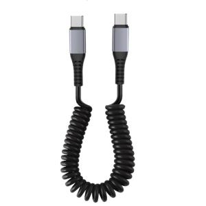 Coiled Music Cable Cord USB to USB C Fast Charging Retractable Cable Flexible Length Cable Date Transfer for Car Use