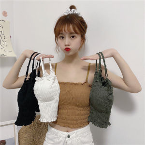 SHUFU 2112 Ready Stock korean halter tops for women sleeveless top elasticity off shoulder cotton croptop plain tanks camisole tops