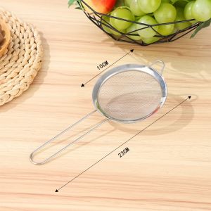 Stainless Steel Mesh Strainer Fine Tea Strainer Long Handle Fine Mesh Basket Sift Flour Mesh Sieve Sugar Powder Sieve Oil Sieve