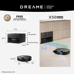 Dreame X50 Master Robot Vacuum | 20000Pa Suction | ProLeap™ System | Auto Self-Empty | Self-Washing & Drying | AI Navigation | VersaLift™ for Low Spaces | Dual Flex Arm | HyperStream™ DuoBrush | Voice Control | Adaptive PowerDock™