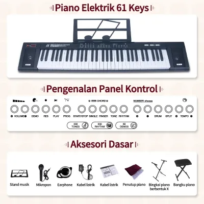Benston Music- Piano Elektronik Multifungsi Piano 61-Key Piano Elektronik Profesional Rumah Pintar