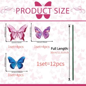 CUFEI 12PCS Multicolor Butterfly Garden Stakes 3D Butterfly Landscape Decoration Flower Pot Stakes Creative Photo Props Decorative Stakes For Outdoor Courtyards