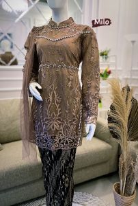 (FREE HIJAB) KEBAYA TUNIK PAYET BAHAN TILLE MUTIARA MODEL INARA SELENDANG BAHU TERBARU
