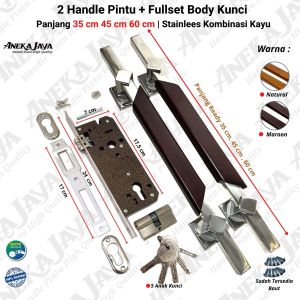 Handle set kunci pintu rumah panjang 60 cm 45 cm 35 cm / Gagang pintun rumah / Pegangan Pintu rumah / Tarikan pintu rumah stainlees kombinasi kayu murah