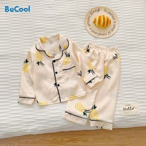 Bộ Pijama Lụa Quả Dứa Dài Tay Cho Bé Từ 6-28kg Bộ Lụa Mặc Đi Ngủ Hay Đi Chơi Đều Xinh