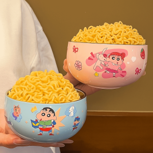 JDTYJ ไคนอน ชินจัง ชามก๋วยเตี๋ยวสแตนเลส กลม 500มล. ชามบะหมี่กึ่งสำเร็จรูป ทนทาน การ์ตูน ชามสลัดสำหรับเด็ก ใช้ในบ้าน