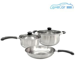 Multi-Purpose 3-Piece Stainless Steel Cookware Set with Glass Lids and Cool Handles for Efficient Cooking