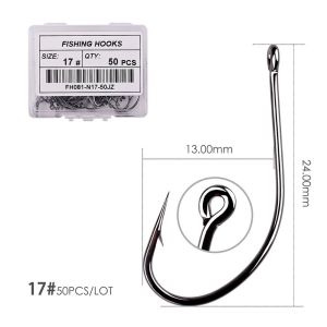 DITIPOO Bền chặt 50 chiếc Carbon cao Móc câu cá biển Thép carbon Móc câu Móc câu cá chép Lưỡi câu nhọn dẹt Chân dài lớn Móc câu rời Móc câu bằng thép gai