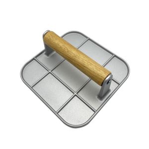 YIYU STUDIO Easy to Clean Burger Press Heavy Duty Wooden Handle BBQ Press Grill Professional Non-Stick Meat Patty Maker Bacon