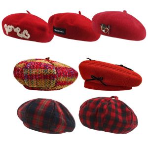 YESHE Christmas Wool Beret Cap Beanie Felt Berets Beret Hat  Winter Warm Flat Cap Hat for Women Girls