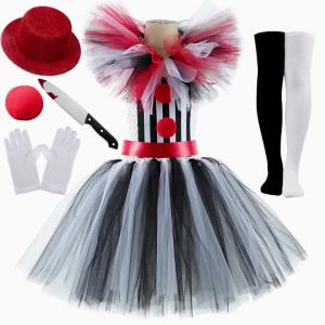 Halloween Art The Clown Costume for Kids Carnival Party Fancy Tutu Dress Girls Scary Striped Killer Clown Terrifier Costumes Set2026