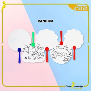 ONE-M374 Mainan Edukasi Kipas Mewarnai Anak Motif Astronot Dino Lucu / Kipas Tangan DIY Kerajinan