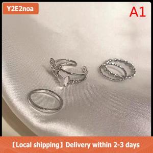 【Local shipping】 3Pcs 4Pcs Hip Hop Punk Open Adjustable Rings Set Womens Ring Butterfly Metal Finger Ring