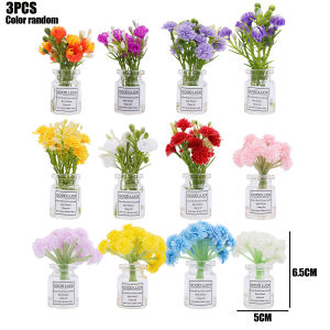 6PCS Simulated Flower Potted Plant Car Ornaments Mini Simulated Wishing Bottle Artificial Flowers Glass Vase DIY Decoration Ornament