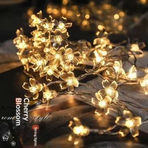 ไฟสาย LED ดอกซากุระโรแมนติกสำหรับสวนกลางแจ้งลานบ้านตกแต่งแคมป์ปิ้งพร้อมดีไซน์กันน้ำ