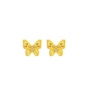 CHOW TAI FOOK 周大福 Gold Diamond Earrings Butterfly - ERU55